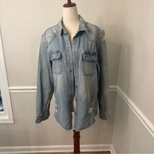 ZARA denim long sleeve relaxed fit top- Size M